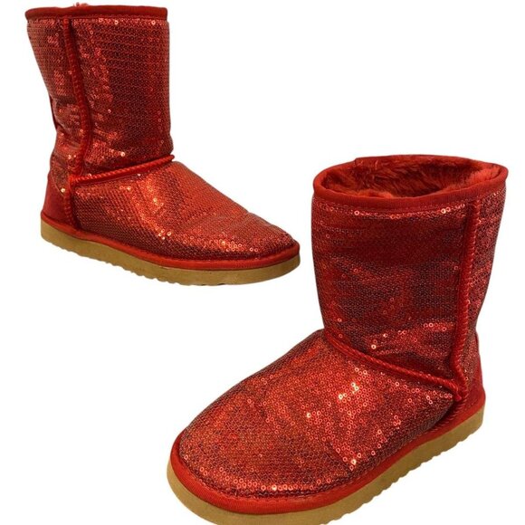 UGG Holiday Red Sequin Boots – Size 8 – Limited Edition Sparkle - Picture 5 of 15